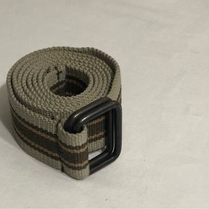 Unisex double buckle Belt woven Brown Tan Stripes. Size 50” L X 1-1/2” W